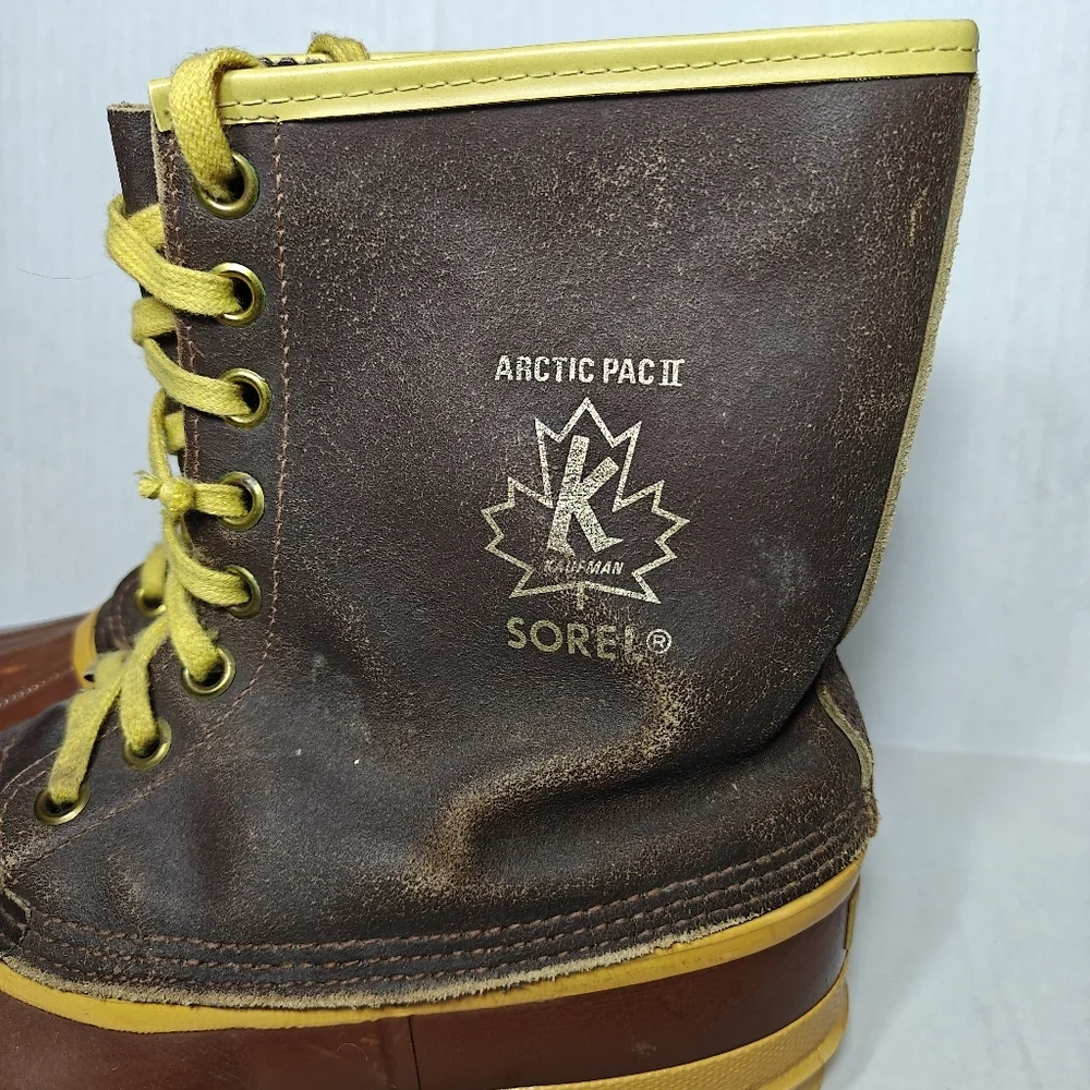 Sorel Arctic Pac Leather Rubber Wool Lined Lace Up Duck Tan Brown Boots Men's 10